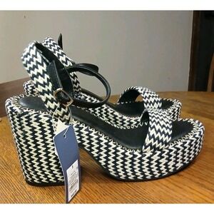 Madeline Woven Platform Sandal Heels Black Multi Size 8 NWT Universal Thread